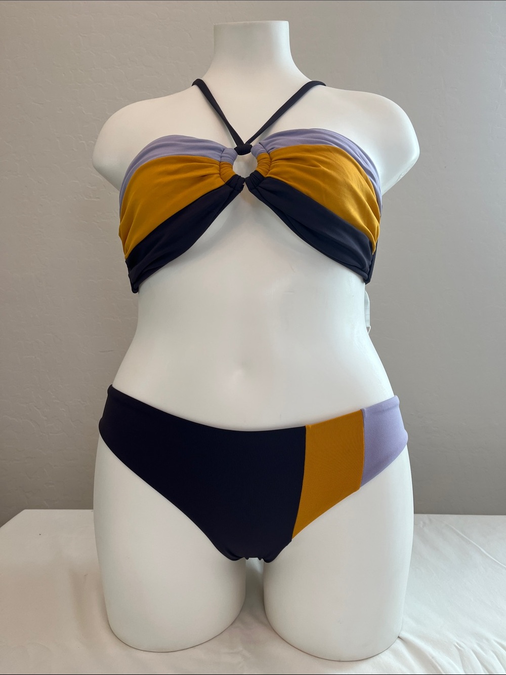 Seafolly Colorblock Halter Bikini in Mustard, Lavender & Black
